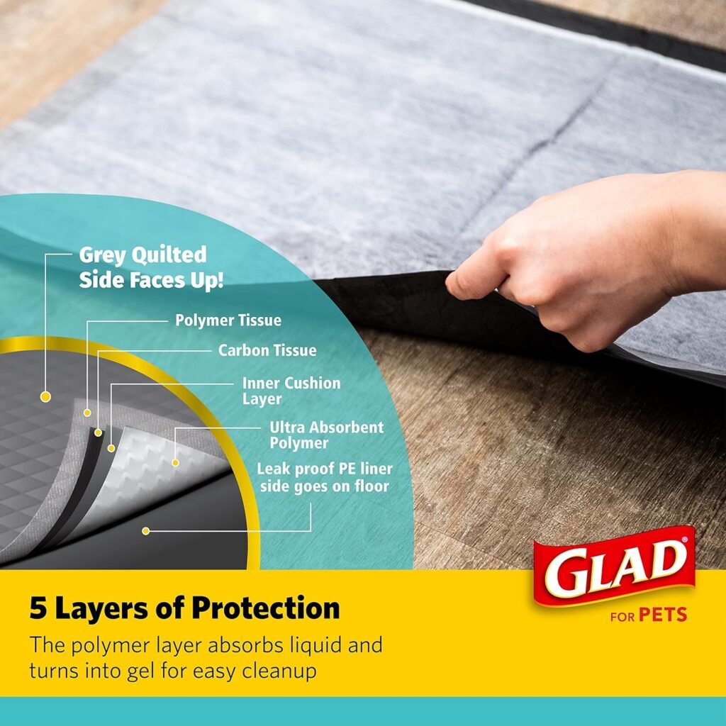 Glad for Pets Black Charcoal Puppy Pads - Super Absorbent Disposable Dog Pee Pads, Potty Training Pads, and Pet Supplies - Dog Pee Pads for Crate Training and Indoor Use 23 x 23 - 100 Count