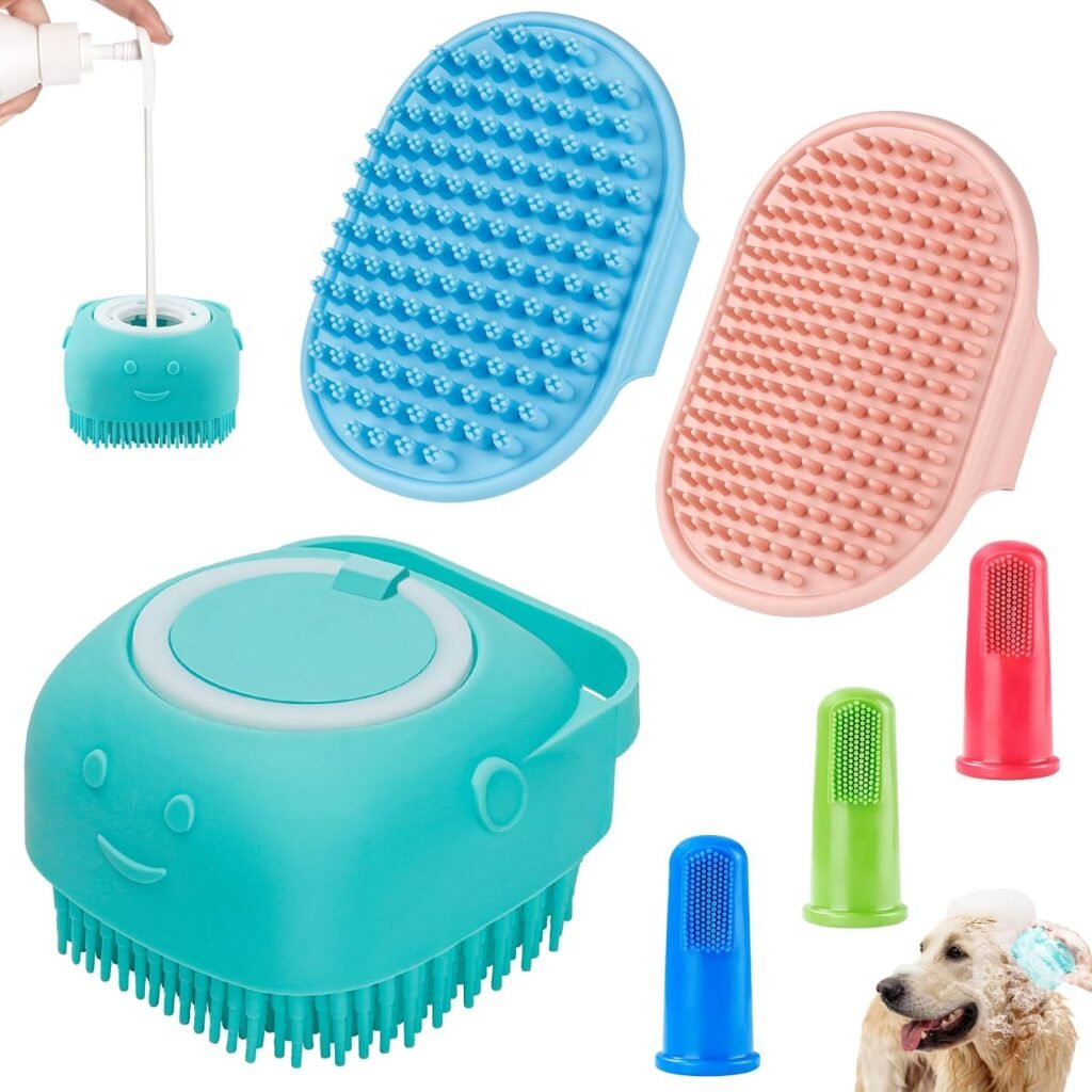 Comotech 3PCS Dog Bath Brush | Dog Shampoo Brush | Dog Scrubber for Bath | Dog Bath Brush Scrubber | Dog Shower/Washing Brush with Adjustable Ring Handle for Short  Long Hair (Blue Blue Blue)