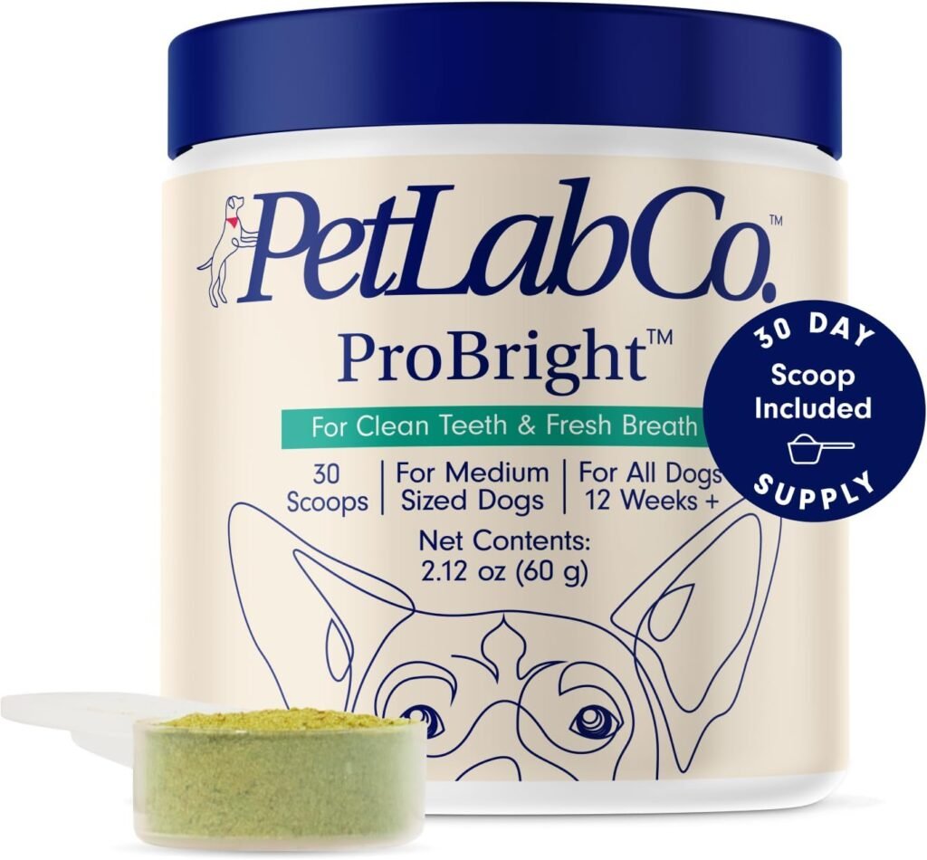 PetLab Co. ProBright Dental Powder - Dog Breath Freshener - Teeth Cleaning Made Easy – Targets Tartar  Bad Breath - Formulated for Small Dogs