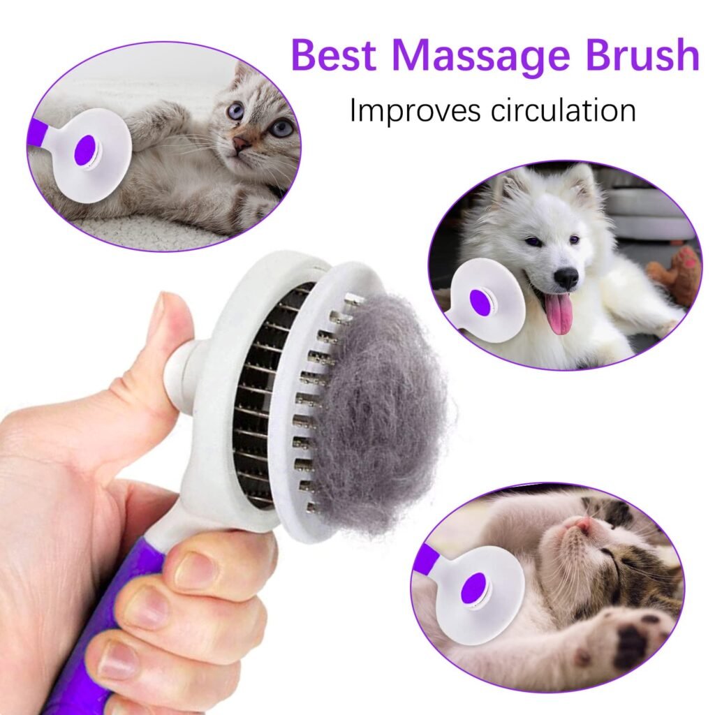 Cat Self Cleaning Slicker Brush, Pets Skin Friendly Grooming Brushes for Shedding Dogs Cats Hair Easy to Remove Loose Undercoat with Long or Short Hairs Pet Massage Tool All Hair Type - UPGRADED
