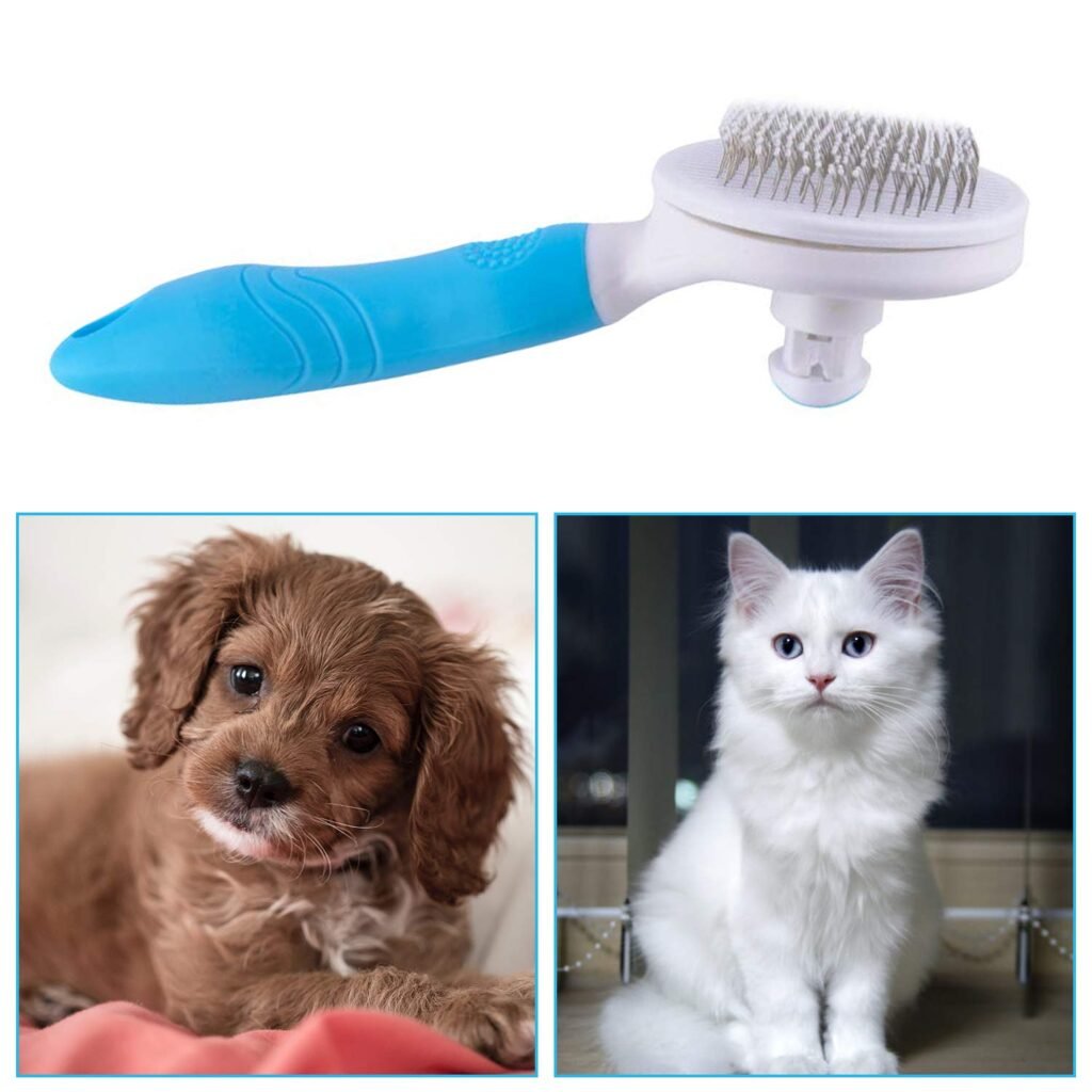 Cat Self Cleaning Slicker Brush, Pets Skin Friendly Grooming Brushes for Shedding Dogs Cats Hair Easy to Remove Loose Undercoat with Long or Short Hairs Pet Massage Tool All Hair Type - UPGRADED