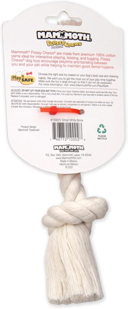 Mammoth Pet Products Dog,Flossy Chews 100-Percent Cotton White Rope Bone, Large, 14-Inch (10006V)